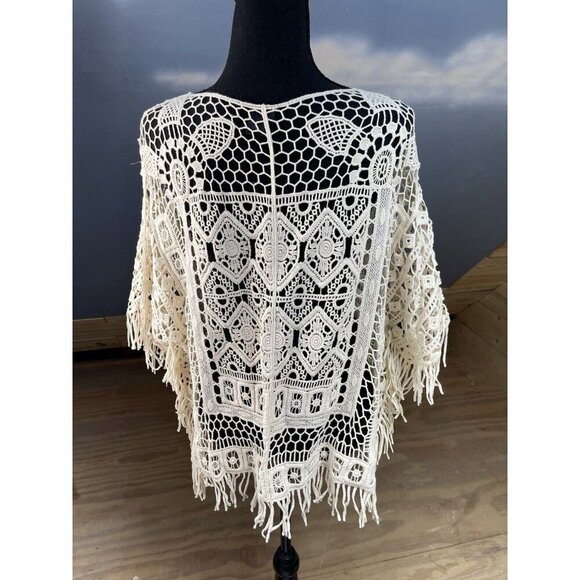 Rafaella Womens Sleeveless Top Size L Off White Crochet Cover Western Cottage - Picture 5 of 12